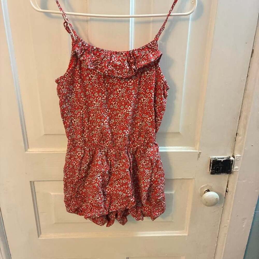 Abercrombie Kids Red Floral Ruffle Romper